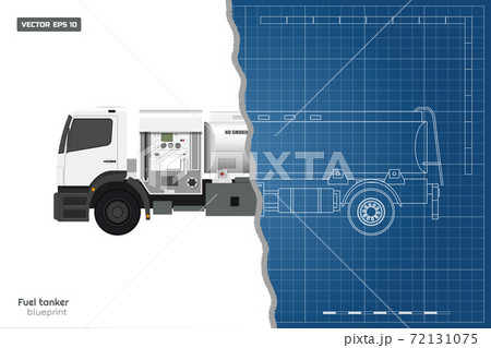Air fuel truck in outline style. Front, side, top and back view. Maintenance of aircraft. Airfield transport. Tanker for airplane. Industrial 3d realistic blueprint 72131075