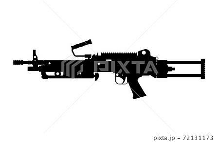 Black silhouette of machine gun on white background. Automatic weapon of army. Isolated image. Military ammunition Black silhouette of machine gun on white background. Automatic weapon of army. Isolated image. Military ammunition 72131173