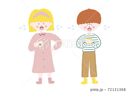 うがいをする女の子と男の子のイラスト素材