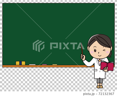 女の子01_25（黒板の前で指示棒と本を持つ白衣の女性） 72132367