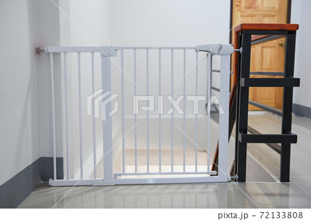 Baby gate safety door, white fence for safety children on stairs or dog gate. 72133808