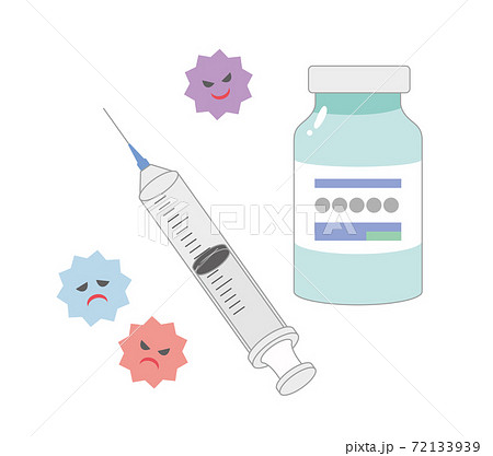 ワクチンと注射器の可愛いイラストセットのイラスト素材