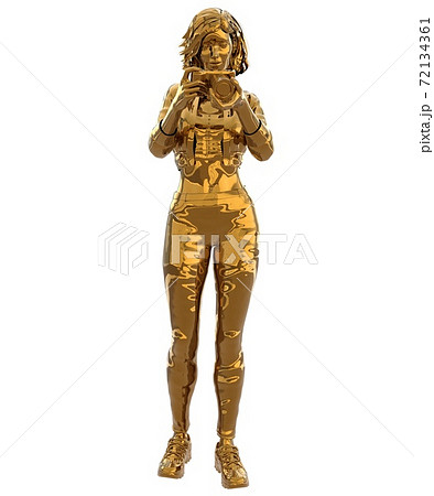 Woman photographer statue of gold isolated on white background 3d illustration 72134361