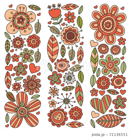 Flowers March 8. Doodle floral pattern. Vector icons for women. 72136551