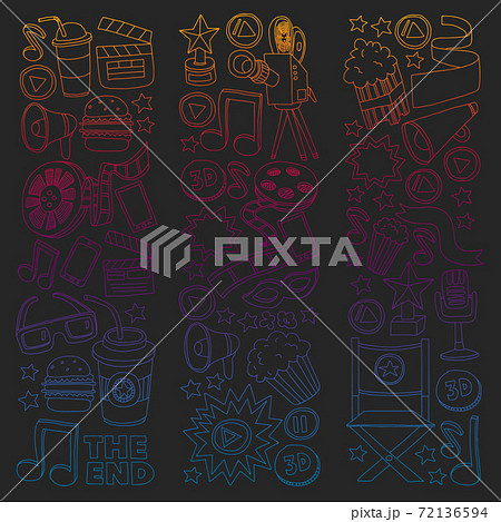 Movie, cinema set. Pattern doodle background with vector icons. 72136594