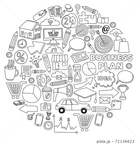 Business and management background. Pattern with finance icons. Conceptual illustration of projects organization, risk, development. Team working, budget planning. 72136623