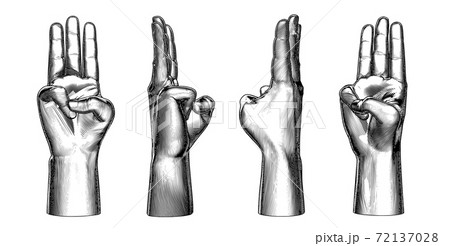 Abstract engraving three fingers hand gesture