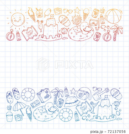 Vector pattern with travel and beach icons. 72137056