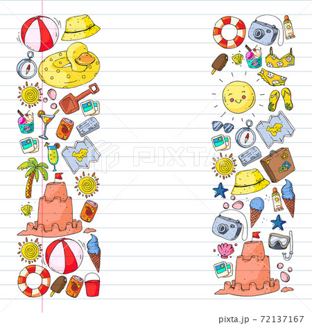 Vector pattern with travel and beach icons. 72137167