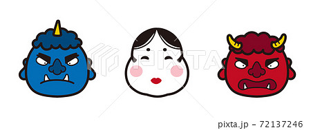 お多福と青鬼と赤鬼　節分　顔 72137246