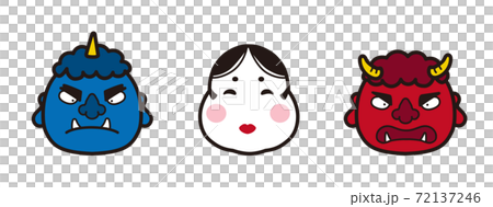 お多福と青鬼と赤鬼　節分　顔 72137246