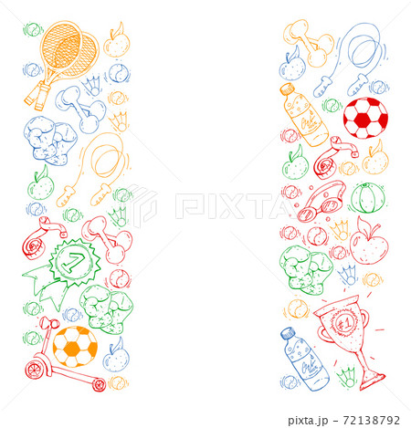 Vector pattern with sport elements. Fitness, games, exercises