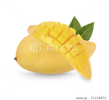 King of fruits, Mango fruit and sliced with leaves isolated on white background King of fruits, Mango fruit and sliced with leaves isolated on white background 72139873