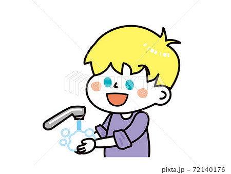 感染症対策　白人男の子　手洗い 72140176