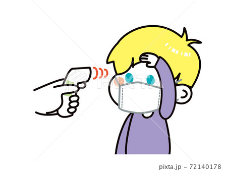 感染症対策　白人男の子　検温 72140178