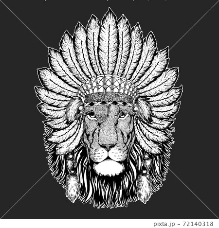 Lion Head Wild Animal Portrait Indian Tribal のイラスト素材