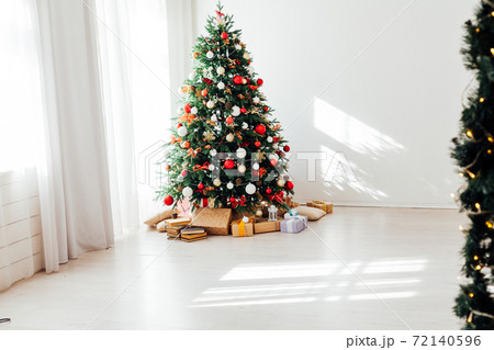 Christmas tree decor lights garland New Year's Eve holiday white background 72140596