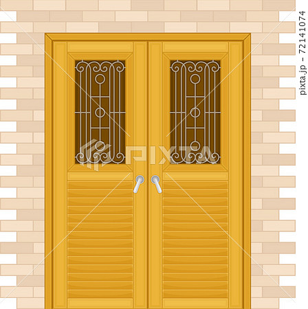 Double Door with Ornamental Window and Doorknob as Building Entrance Exterior Vector Illustration Double Door with Ornamental Window and Doorknob as Building Entrance Exterior Vector Illustration 72141074