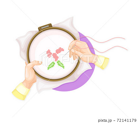 Arm Holding Canvas Wheel and Needle Doing Tambour Vector Illustration Arm Holding Canvas Wheel and Needle Doing Tambour Vector Illustration 72141179