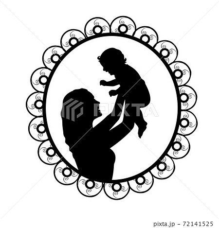 Silhouette in frame mother holding newborn baby in air 72141525