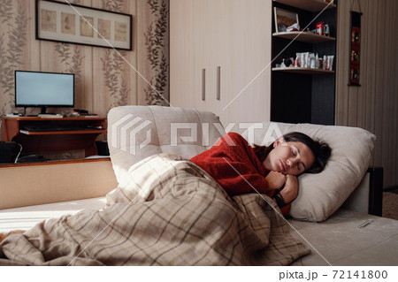 Sick and Flu Woman. Caught Cold. Woman feeling cold 72141800