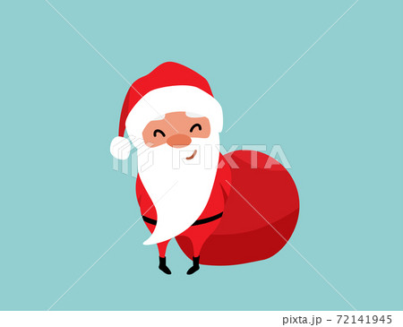 Embarrassed christmas Santa Claus holds his hands behind his back, hides a huge red bag of gifts. Winter holiday mood vector background Embarrassed christmas Santa Claus holds his hands behind his back, hides a huge red bag of gifts. Winter holiday mood vector background 72141945