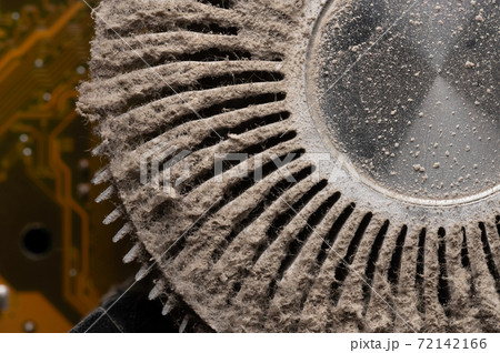Close-up macro of dusty and dirty heatsink on cpu cooler pc 72142166