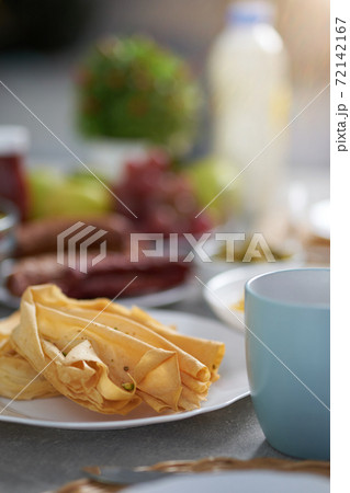 Close up of Latin breakfast on the table. Morning, breakfast ideas concept 72142167