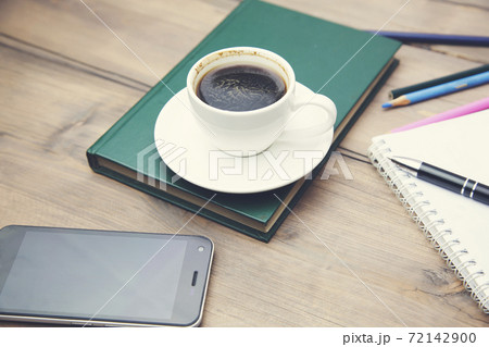 notebook, pen, coffee and phone 72142900