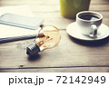 bulb, coffee, phone on table 72142949