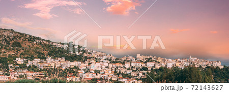 Monte San Biagio, Italy. Top View Of Residential Area. Cityscape In Autumn. Altered Sunset Sky Monte San Biagio, Italy. Top View Of Residential Area. Cityscape In Autumn. Altered Sunset Sky 72143627