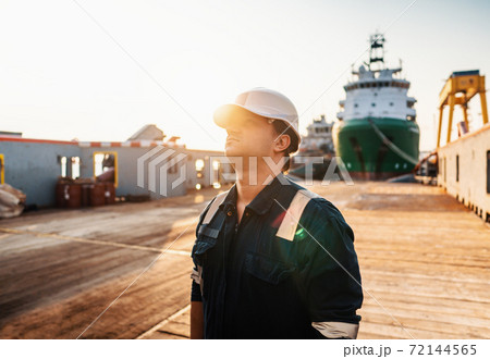 Marine Deck Officer or Chief mate on deck of offshore vessel or ship 72144565