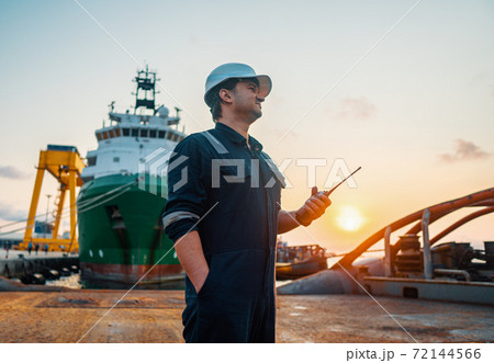 Marine Deck Officer or Chief mate on deck of offshore vessel or ship 72144566