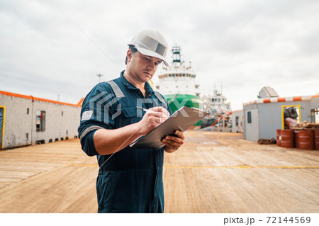 Marine Deck Officer or Chief mate on deck of offshore vessel or ship 72144569