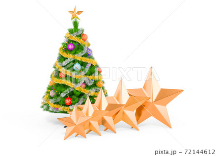 Christmas tree with 5 five golden stars concept, 3D rendering 72144612