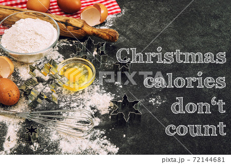 Christmas food Baking ingredients and tolls Flour eggs rolling pin Christmas food Baking ingredients and tolls Flour eggs rolling pin 72144681