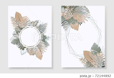 Delicate orange and gray frames of tropical leaves Delicate orange and gray frames of tropical leaves 72144892