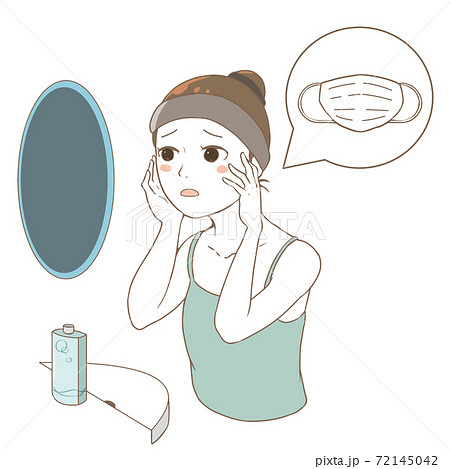 マスクの肌荒れが気になる 女性 白肌のイラスト素材
