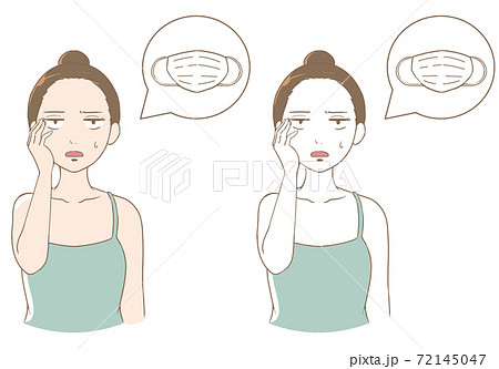 マスクで肌荒れに悩む女性 ギャグ調のイラスト素材