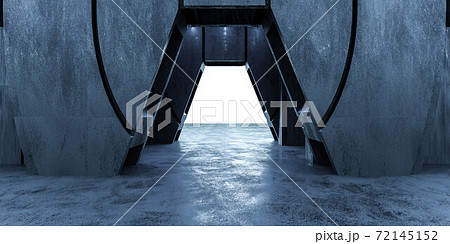 abstract dark industrial futurristic architecture render 3d illustration of futuristic concrete building 72145152
