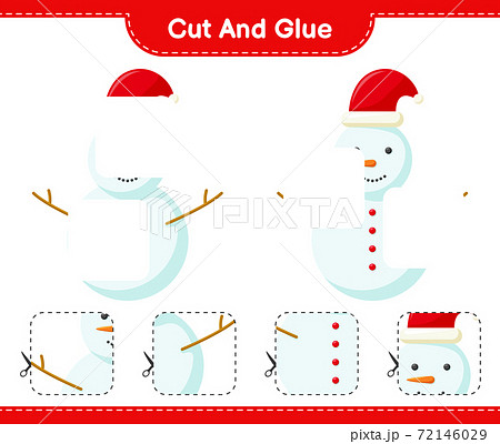 Cut and glue, cut parts of Snowman and glue them. Educational children game, printable worksheet, vector illustration 72146029