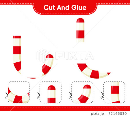 Cut and glue, cut parts of Candy Canes and glue them. Educational children game, printable worksheet, vector illustration 72146030