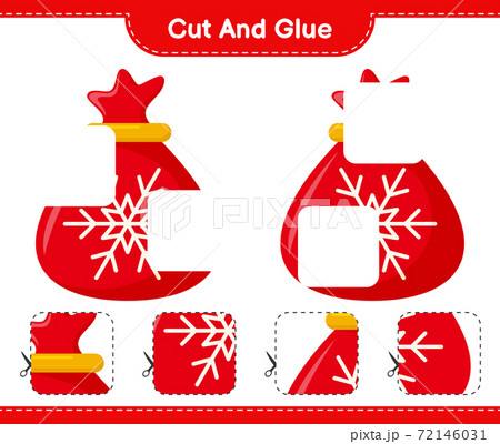Cut and glue, cut parts of Santa Claus Bag and glue them. Educational children game, printable worksheet, vector illustration 72146031