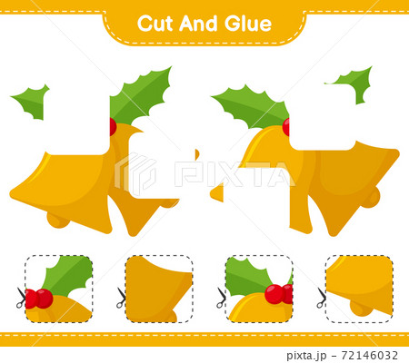 Cut and glue, cut parts of Christmas Bell and glue them. Educational children game, printable worksheet, vector illustration 72146032