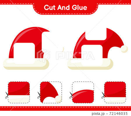 Cut and glue, cut parts of Santa Hat and glue them. Educational children game, printable worksheet, vector illustration 72146035