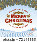 Vintage Merry Christmas Greeting Card. Editable EPS8 vector illustration in retro woodcut style with clipping mask. 72146335
