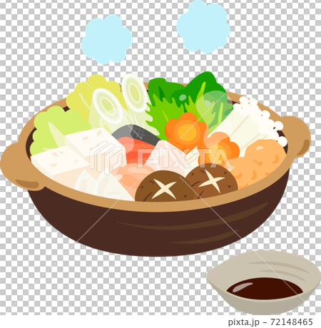 土鍋で煮た鍋料理と取り皿 72148465