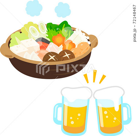 鍋料理とビール 忘年会 飲み会のイラスト素材