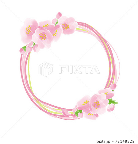 桃の花とピンクのツタでできたリースのイラスト素材