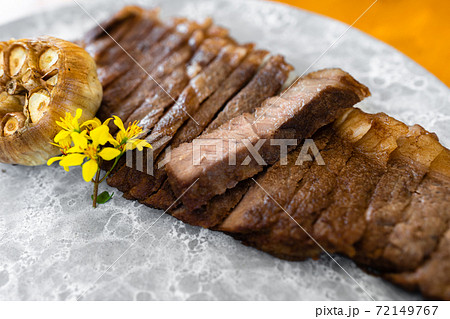 wagyu beef well done steak in plate wagyu beef well done steak in plate 72149767